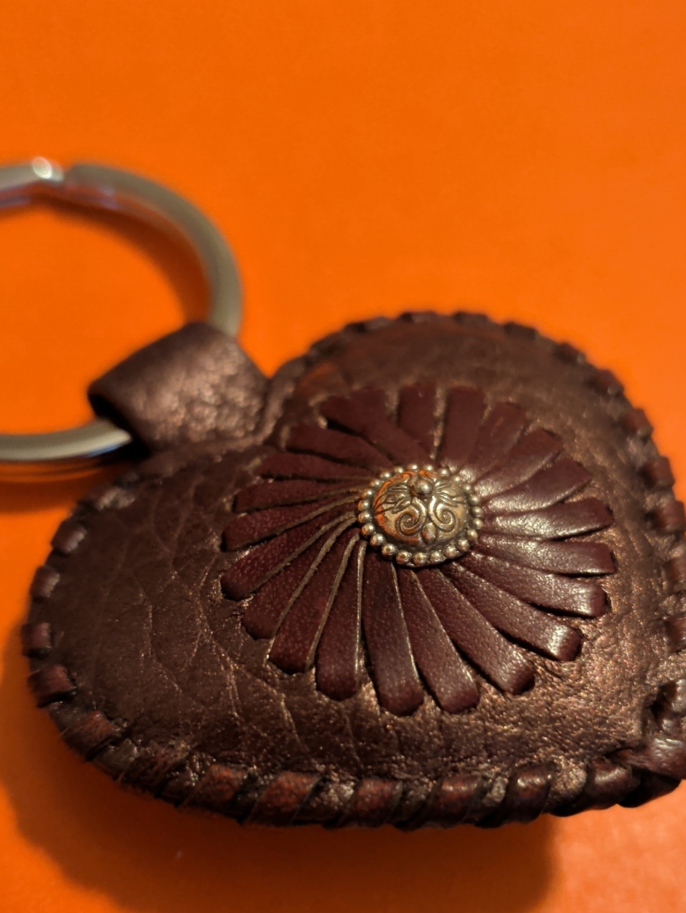 Brighton Heart Keychain with Sunburst Medallion - Dark Brown